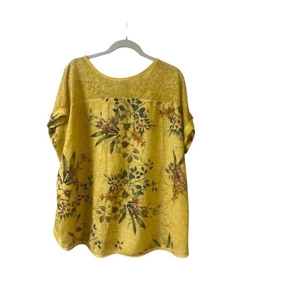 Italian 100% linen top sz L/XL floral and solid - Picture 2 of 3